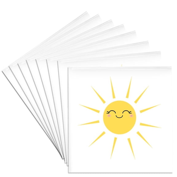 3dRose, Smiling happy sun - cute kawaii yellow sunny smiling face - summery sunshine on white - sweet summer, Set of 8 Ceramic Tile Coasters