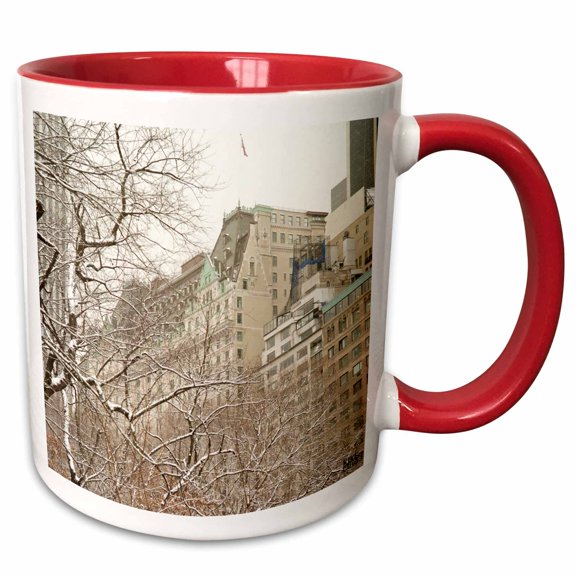 3drose, Snow Blizzard in Central Park Manhattan New York City, 15oz Two-tone Red Mug