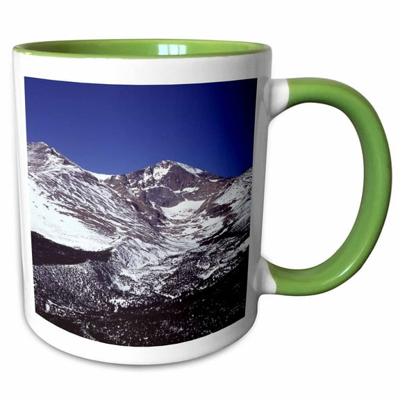3drose, Snow Covered Peaks Rocky Mountain National Park Colorado, 11oz Two-tone Green Mug