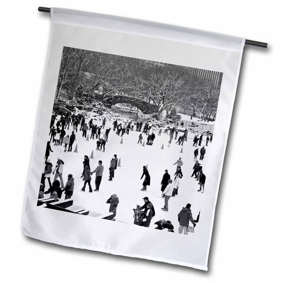 3dRose, Snow blizzard in Central Park Manhattan New York City Ice Skate Ring, 12 x 18 inch Garden Flag