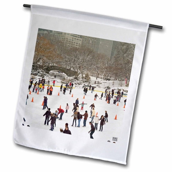 3dRose, Snow blizzard in Central Park Manhattan New York City Ice Skate Ring, 12 x 18 inch Garden Flag