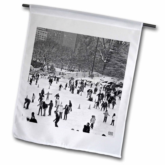 3dRose, Snow blizzard in Central Park Manhattan New York City Ice Skate Ring, 12 x 18 inch Garden Flag