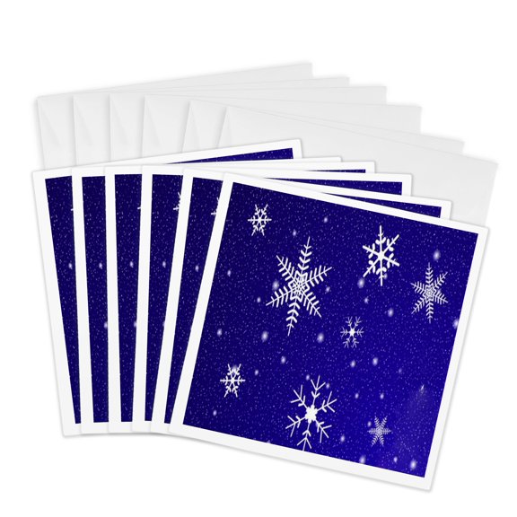 3drose, Snowflakes with Blue Background, 6 Greeting Cards with Envelopes