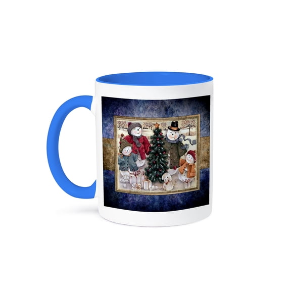 3dRose, Snowman Family, 15oz Two-Tone Blue Mug