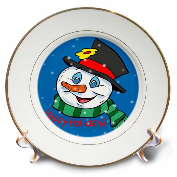 3dRose, Snowman Head, 8 inch Porcelain Plate