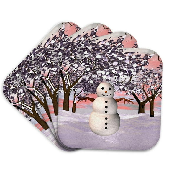 3drose, Snowman in Winter Wonderland, Set of 4 Coasters - Soft