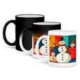 thumbnail image 1 of 3drose, Snowmen in a Sweet Kitschy Christmas Pink Black Outline Art, 11oz Magic Transforming Mug, 1 of 7