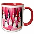 thumbnail image 1 of 3drose, Snowmen Pink Theme Design Kitschy Christmas, 11oz Two-tone Red Mug, 1 of 6