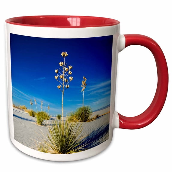 3drose, Soaptree Yucca in Dunes, White Sands National Monument, New Mexico, 11oz Two-tone Red Mug