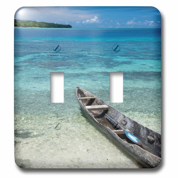 3dRose, Solomon Islands, Malo Island. Clear bay and coral reef, dugout canoe., double toggle switch