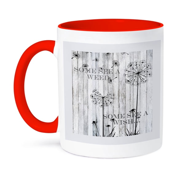 3dRose, Some See A Weed Wish Quotes Saying Phrases Dandelion, 11oz Two-Tone Red Mug
