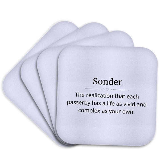 3drose, Sonder and Its Meaning Typography, Set of 4 Coasters - Soft