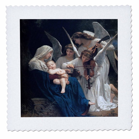 3dRose, Song of the Angels, Adolphe William Biographic Playing for Baby Jesus, 12x12 inch quilt square