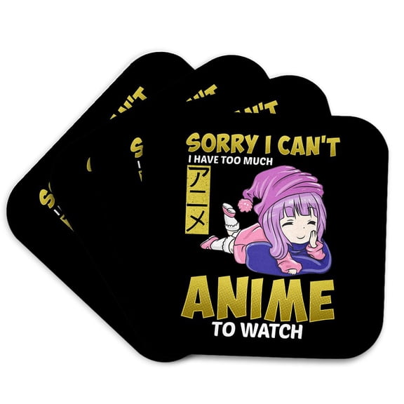 3drose, Sorry I Cant I Have Too Much Anime to Watch Manga, Set of 4 Coasters - Soft