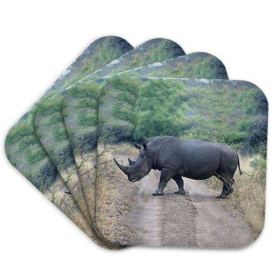 3drose, South African Rhino Side View, Set of 4 Coasters - Soft