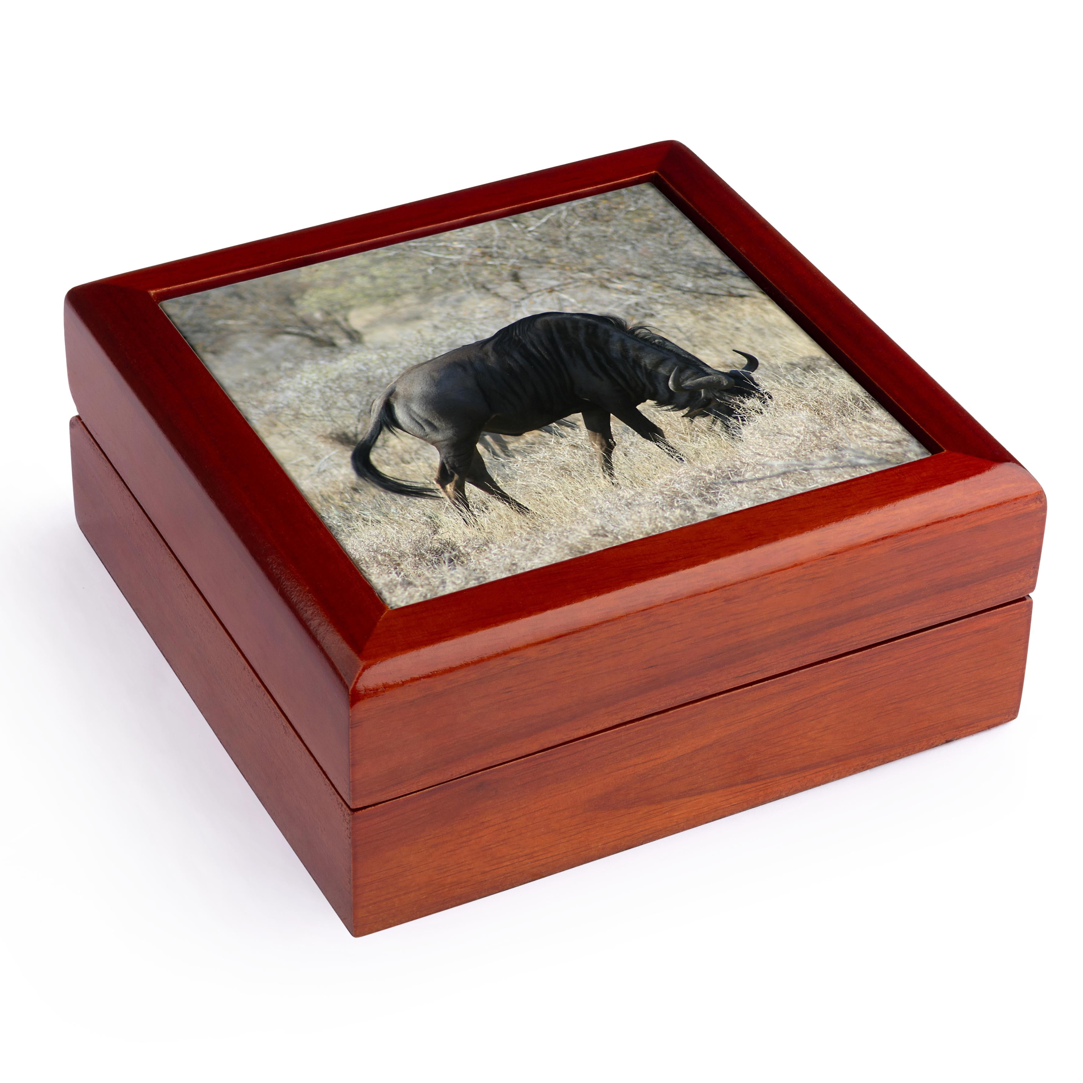 3dRose, South African Wildebeest side view, Jewelry Box 5.5x5.5 inch with 4 inch tile