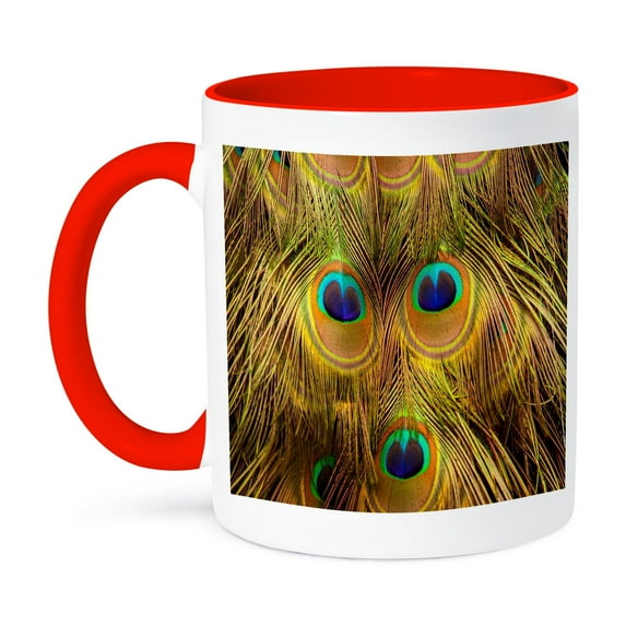 3dRose, South Carolina, Charleston, Peacock feather details., 11oz Two-Tone Red Mug