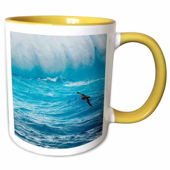 3drose, South Georgia Island. Iceberg and Giant Petrel Flies Low over Waves., 11oz Two-tone Yellow Mug