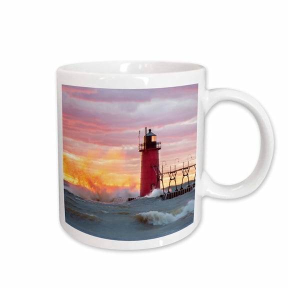 3drose, South Haven Lighthouse at Sunset, South Haven, Michigan., 11oz Mug
