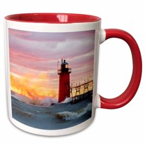 3drose, South Haven Lighthouse at Sunset, South Haven, Michigan., 11oz Two-tone Red Mug