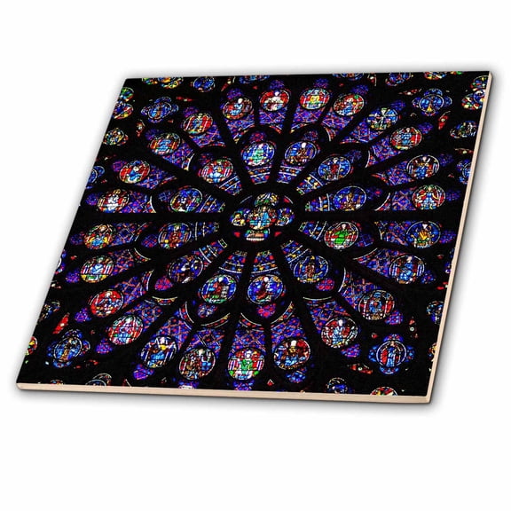 3dRose, South Rose Window of Notre Dame Cathedral in Paris, 4 Inch Ceramic Tile