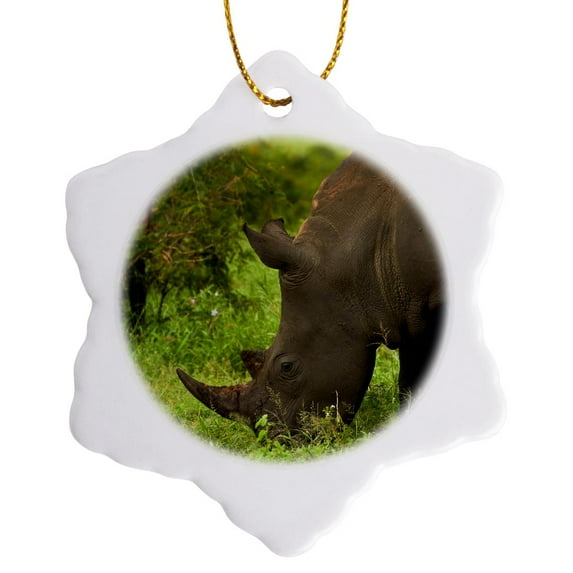 3drose, Southern White Rhinoceroses Blocking the Road, Kruger Np, South Africa, 3 inch Snowflake Porcelain Ornament