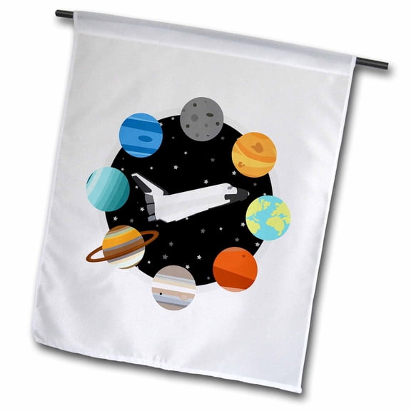 3dRose, Space Shuttle and Solar System, 12 x 18 inch Garden Flag