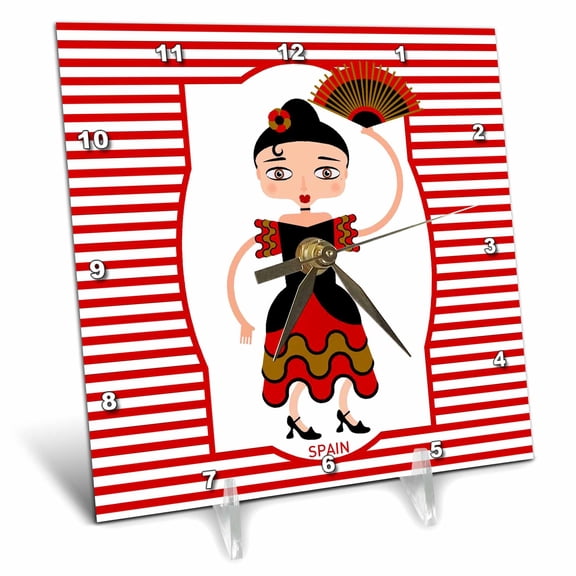 3dRose, Spain is represented by a flamenco dancer,flamenco is spanish popular folk music, 6x6 Desk Clock