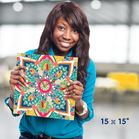 3dRose, Spanish Tile Design Medallion, 15x15 Wall Clock