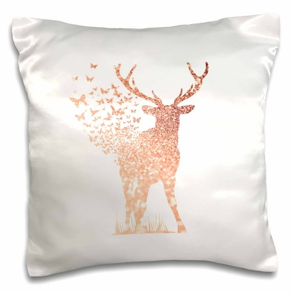 3dRose, Sparkle Shiny Pink Glitter Deer with Flying Butterflies, 16x16 inch Pillow Case