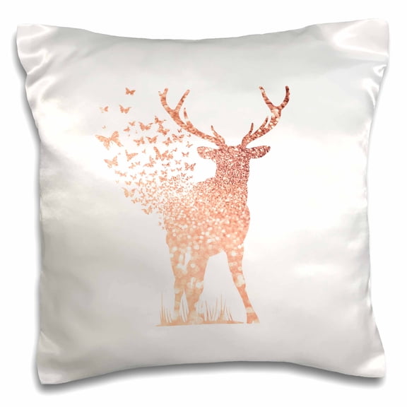 3dRose, Sparkle Shiny Pink Glitter Deer with Flying Butterflies, 16x16 inch Pillow Case