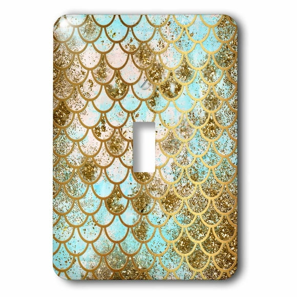 3dRose Sparkling Blue Pink Elegant Mermaid Scales Glitter Effect Art print - Single Toggle Switch