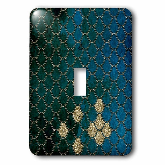 3dRose Sparkling Teal Blue Luxury Mermaid Scales Glitter Effect Art print - Single Toggle Switch