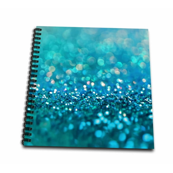 3dRose, Sparkling Teal Blue Luxury Shine Girly Elegant Mermaid Glitter , Drawing Book 8 x 8 inch
