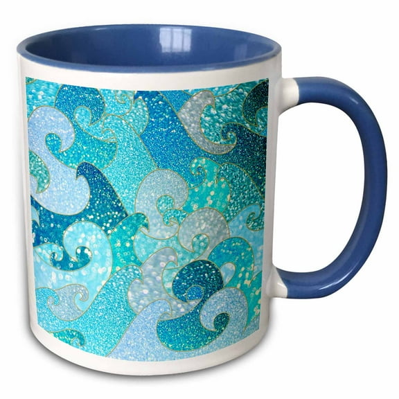 3drose, Sparkling Teal Glitter Crystal Waves Pattern, 15oz Two-tone Blue Mug