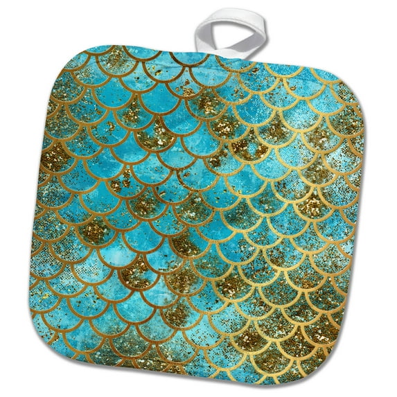 3dRose, Sparkling Teal Luxury Elegant Mermaid Scales Glitter Effect Art print, 8x8 Potholder