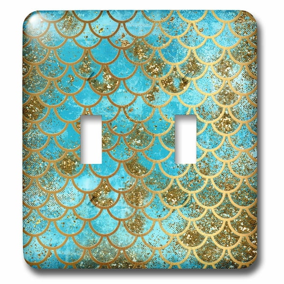 3dRose Sparkling Teal Luxury Elegant Mermaid Scales Glitter Effect Art print - Double Toggle Switch