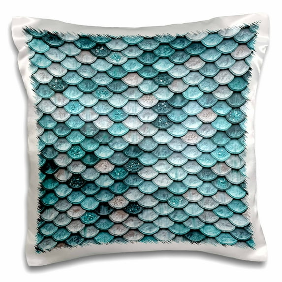 3drose, Sparkling Teal Luxury Elegant Mermaid Scales Glitter Effect Artprint, 16x16 inch Pillow Case