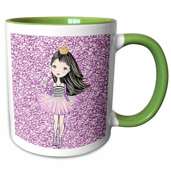 3drose, Sparkly Glitter Princess Girl on Sparkly Print Background, 15oz Two-tone Green Mug