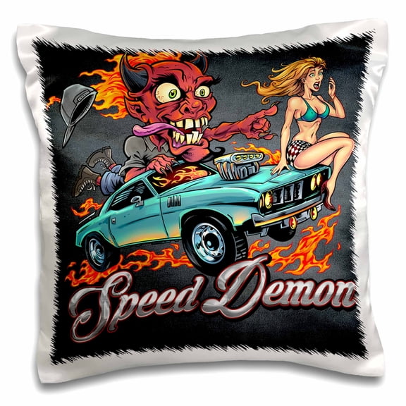3dRose, Speed-racing demon with a hot girl on his hot rod., 16x16 inch Pillow Case