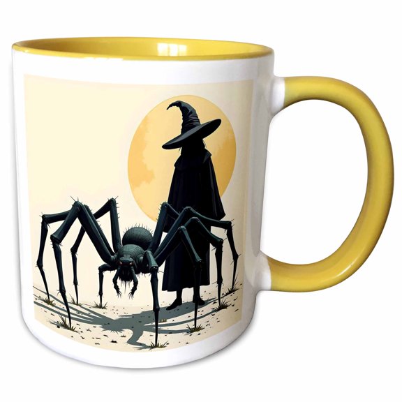 3drose, Spider Witch and Moonlight Shadow, 11oz Two-tone Yellow Mug
