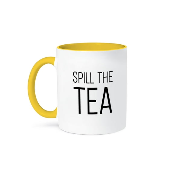 3dRose, Spill The Tea, 15oz Two-Tone Yellow Mug