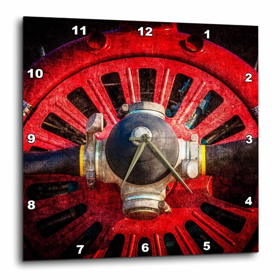 3dRose, Spinner, propeller and a red engine hood of a vintage aircraft, 15x15 Wall Clock