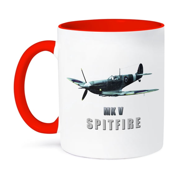 3dRose, Spitfire Aircraft, 11oz Two-Tone Red Mug