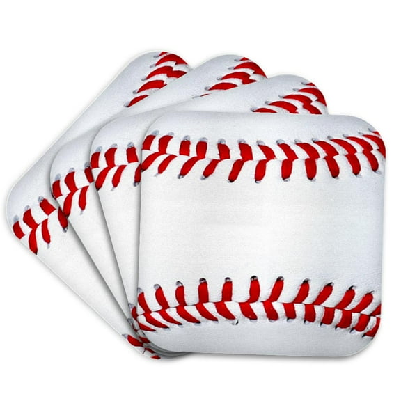 3drose, Sports Baseball Photo Stitches Horizontal, Set of 4 Coasters - Soft