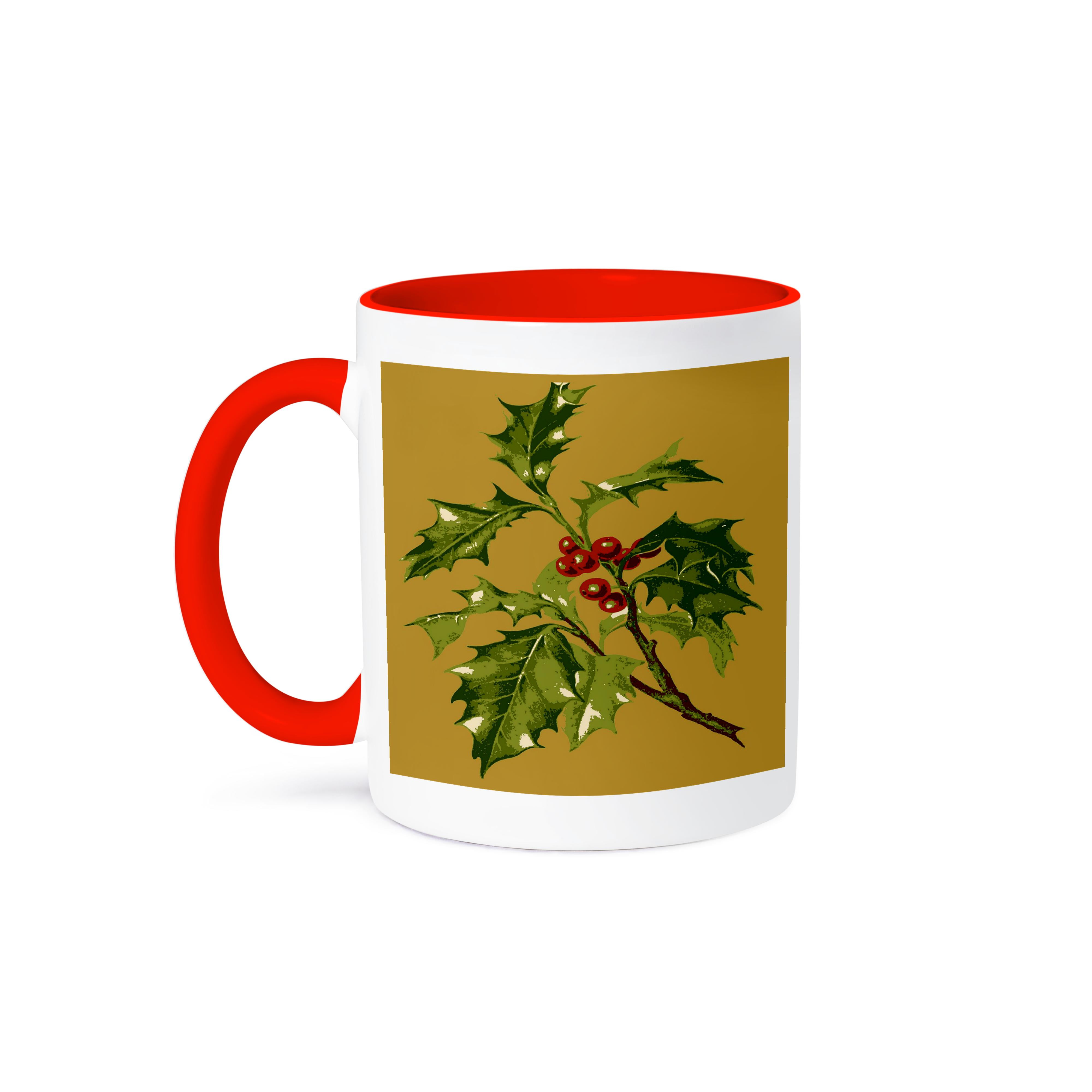 3dRose, Sprig of Holly Christmas Red Berry Illustration, 11oz Two-Tone ...