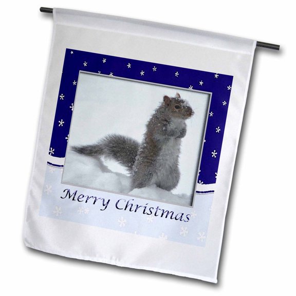 3dRose, Squirrel in the Snow, Merry Christmas, 12 x 18 inch Garden Flag