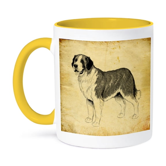 3dRose, St. Bernard Dog Against A Vintage Background, 11oz Two-Tone Yellow Mug
