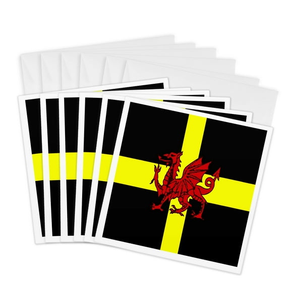 3drose, St Davids Cross and Welsh Dragon, 6 Greeting Cards with Envelopes