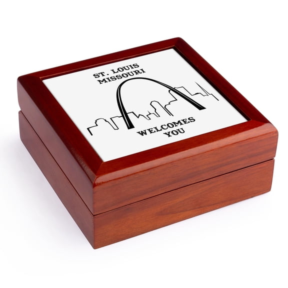 3dRose, St. Louis, Missouri Welcomes You (Line Art), Jewelry Box 5.5x5.5 inch with 4 inch tile